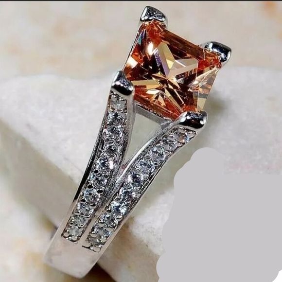 Natural 3CT Padparadscha Sapphire & Topaz 925 Sterling Silver Ring Sz 6 - Picture 5 of 16